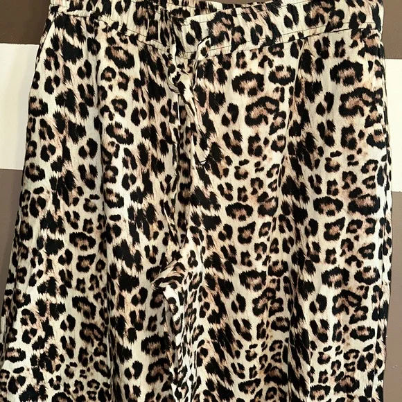 NWT Zara Leopard Print Wide Leg Pants - Cream, Brown, Black - Picture 3 of 5